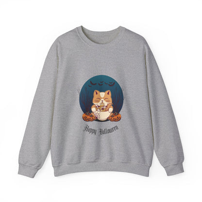 Cat & Pumpkin Happy Halloween - Sweatshirt - Albro Designs  # 