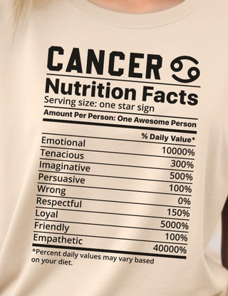 Zodiac Nutrition Facts -  T-Shirt (Cancer) - Albro Designs  #