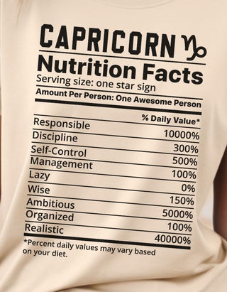 Zodiac Nutritional Facts - T-Shirt (Capricorn) - Albro Designs  #