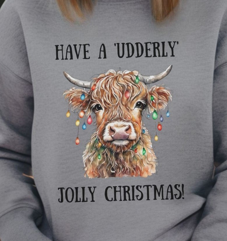 Christmas Udderley Jolly Highland Cow - Sweatshirt - Albro Designs  # 