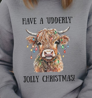 Christmas Udderley Jolly Highland Cow - Sweatshirt - Albro Designs  #