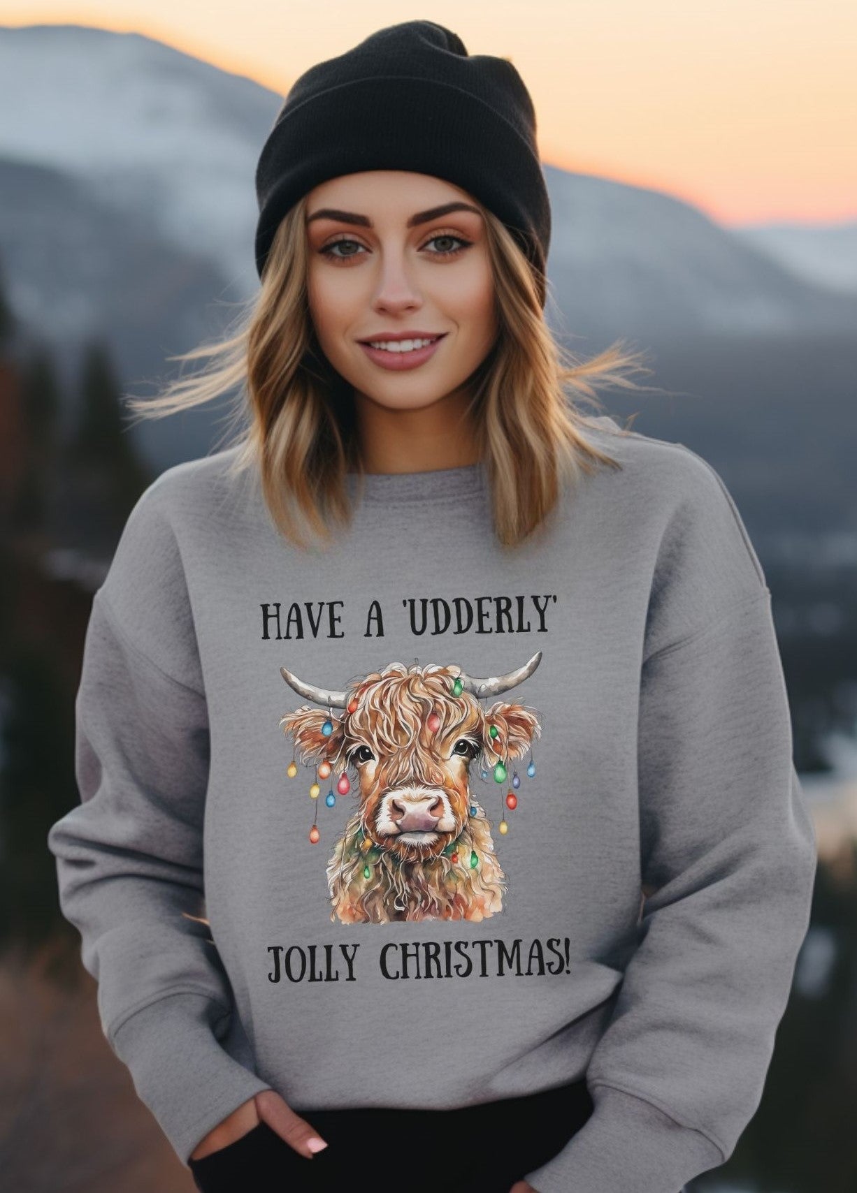 Christmas Udderley Jolly Highland Cow - Sweatshirt - Albro Designs  # 